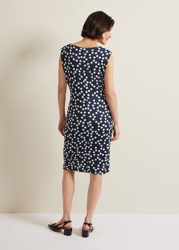 Phase Eight Josey Spot Bodycon Dress Navy/White Australia | FL4371825